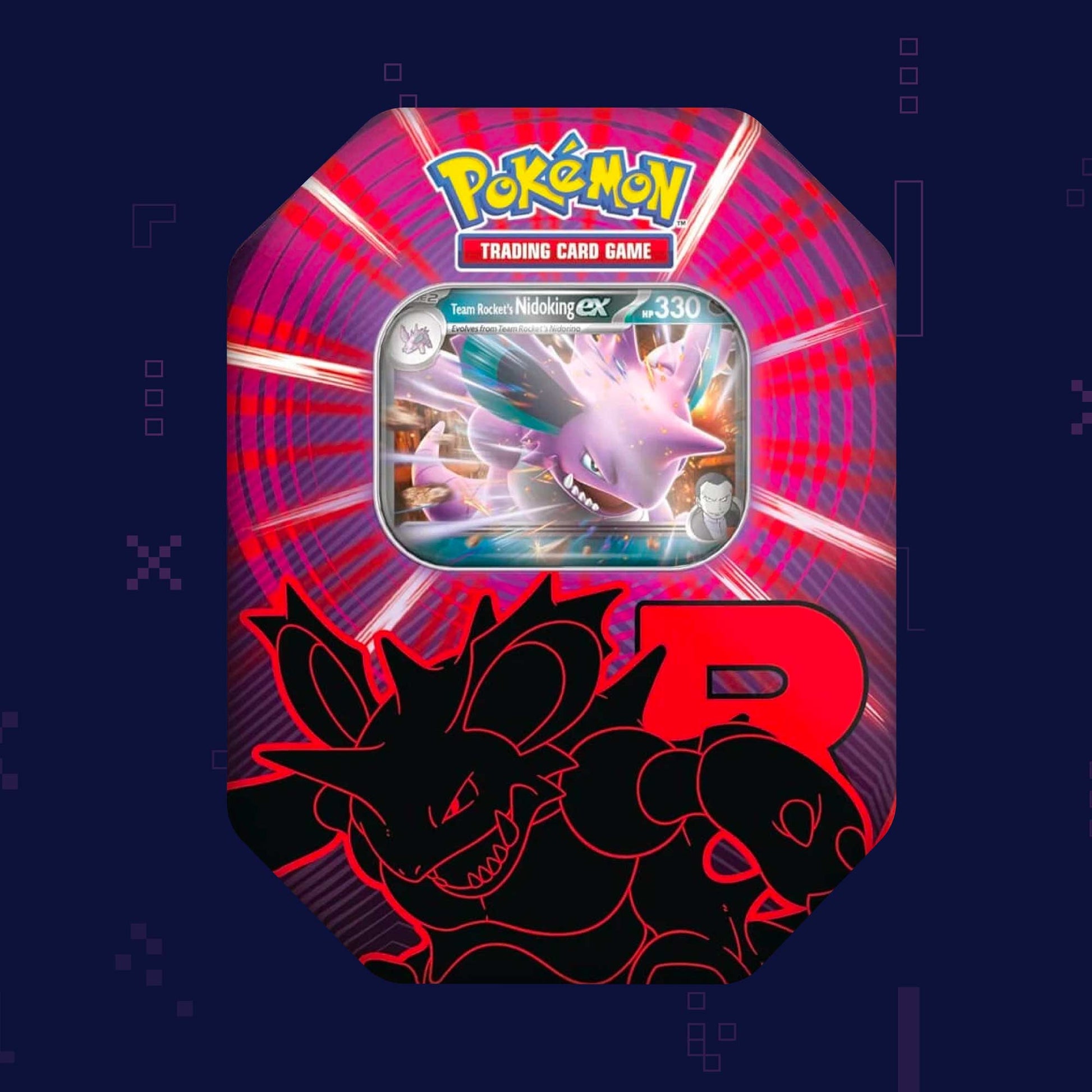 pokmon trading card game: team rocket tin - nidoking Opening EX for Collectors Encased in a durable acrylic holder to highlight the vibrant artwork of this fan Team Rocket Tin (Nidoking)